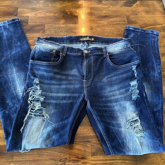 Vintage Copper Rivet 90's Y2K Grunge Goth Distressed  38 x 34 JEANS Amazing Blue - Picture 1 of 9